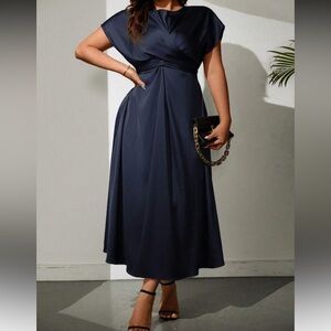 Elegant Navy Blue Midi Dress